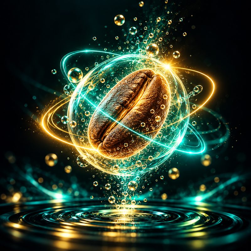 Coffee bean inside a glowing bubble