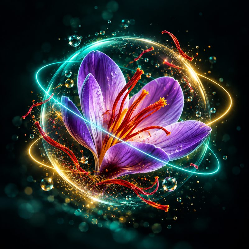 Saffron crocus flower inside a glowing bubble